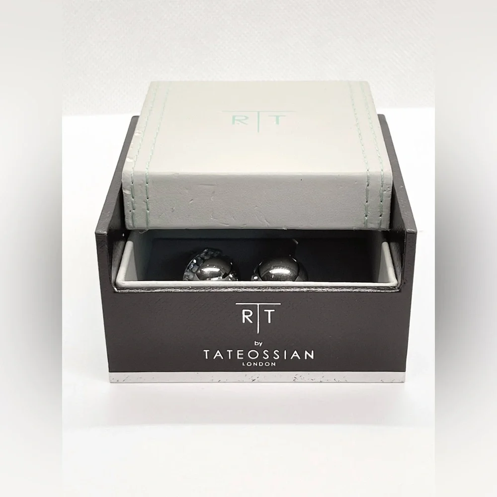 R|T by Robert Tateossian London Swarovski Blue Crystal Cufflinks Rhodium w Box